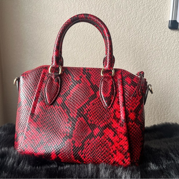Micheal Kors Red Python Embossed Handbag - Picture 3 of 8